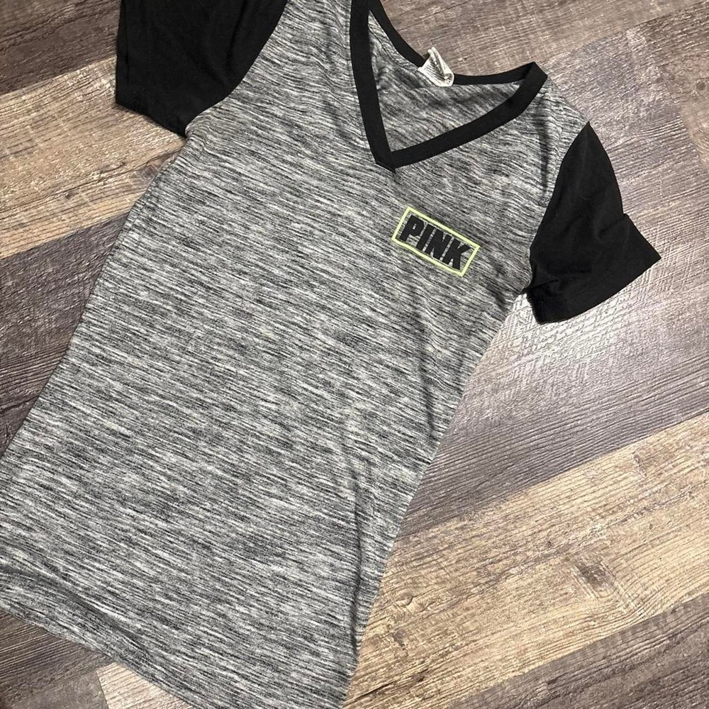 Victoria's Secret PINK Gray Black Ringer Tee Logo Graphic T-Shirt XS